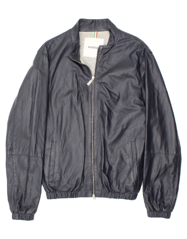 Men's Coats with Reflective StripesVINTAGE Mens Leather Jacket UK 38 Medium Navy Blue Leather