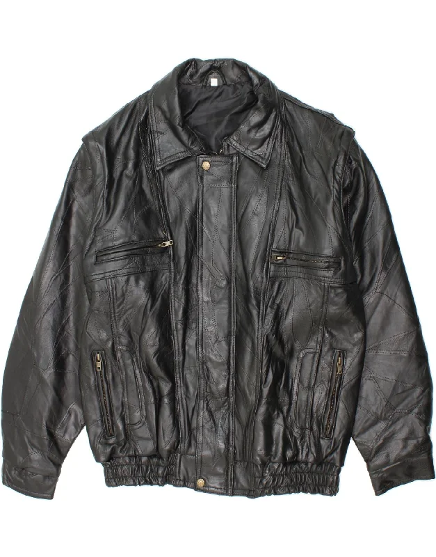 Men's Coats with Breathable FabricVINTAGE Mens Leather Jacket UK 40 Large Black Leather