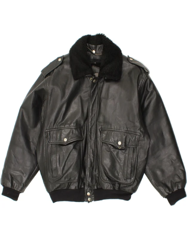 Classic Men's Trench CoatsVINTAGE Mens Leather Jacket UK 40 Large Black Leather