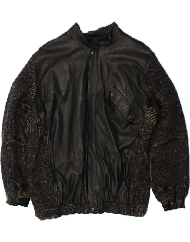 Men's Coats with Modern CutsVINTAGE Mens Leather Jacket UK 42 XL Black Colourblock