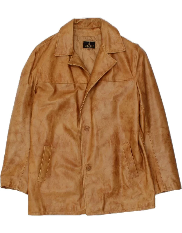 Men's Coats with Tactical FeaturesVINTAGE Mens Leather Jacket UK 42 XL Brown Leather