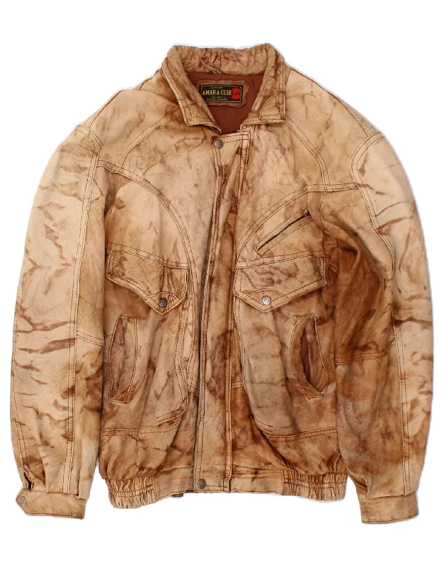 Men's Coats with Convertible CollarsVINTAGE Mens Leather Jacket UK 42 XL Brown