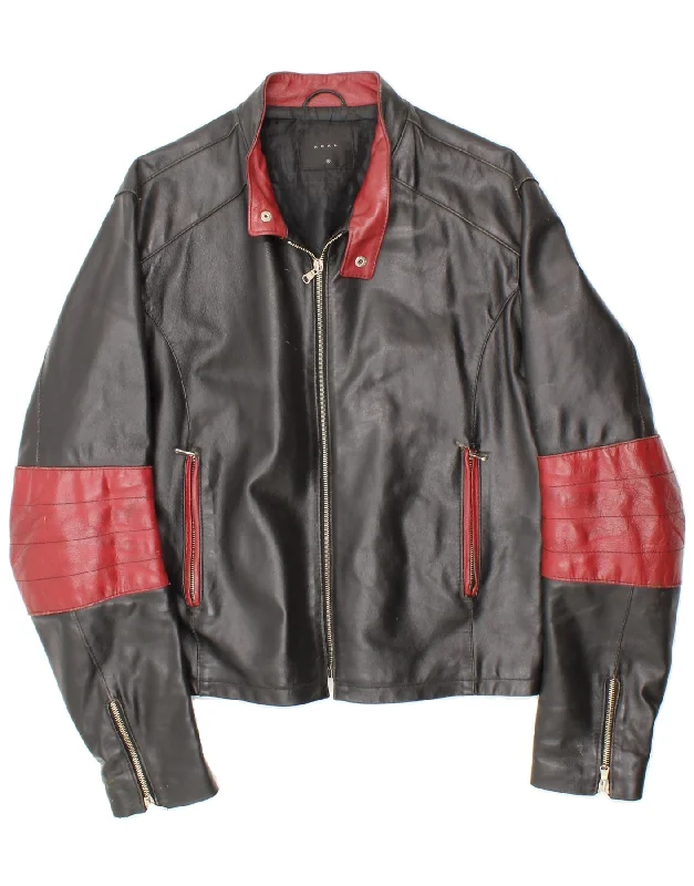 Men's Coats for SnowboardingVINTAGE Mens Leather Racer Jacket IT 50 Large Black Colourblock Leather