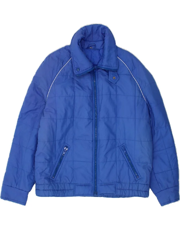 Men's Coats with Convertible CollarsVINTAGE Mens Padded Jacket IT 54 2XL Blue Polyamide