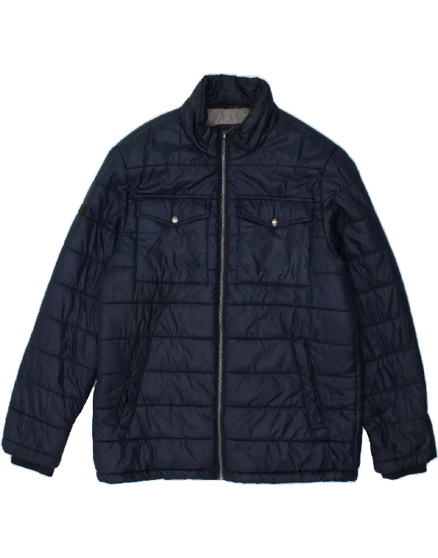 Men's Coats with Tactical FeaturesVINTAGE Mens Padded Jacket UK 44 2XL Navy Blue Polyester
