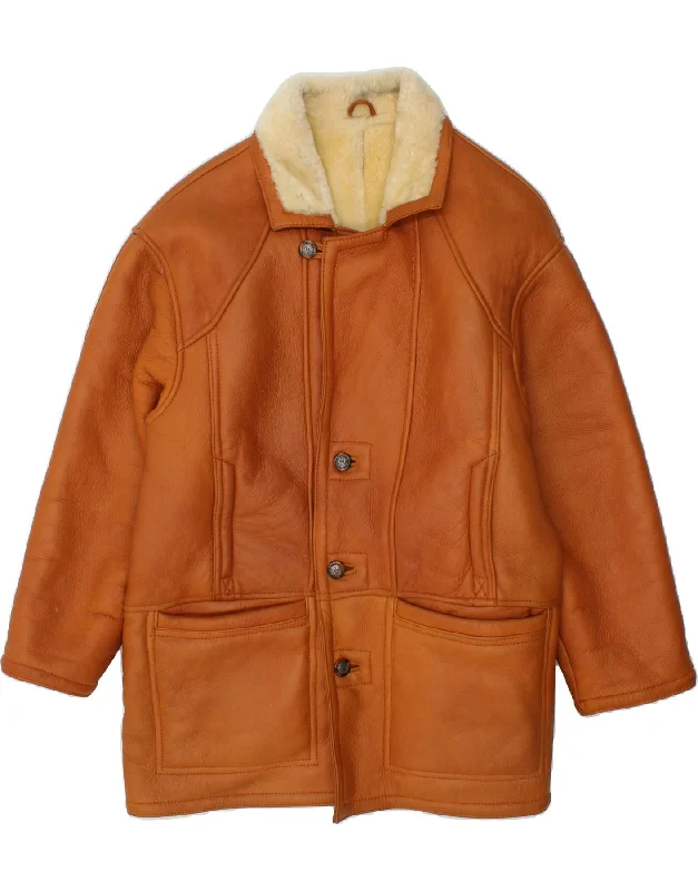 Men's Coats with Hand WarmersVINTAGE Mens Shearling Jacket IT 54 2XL Brown Shearling