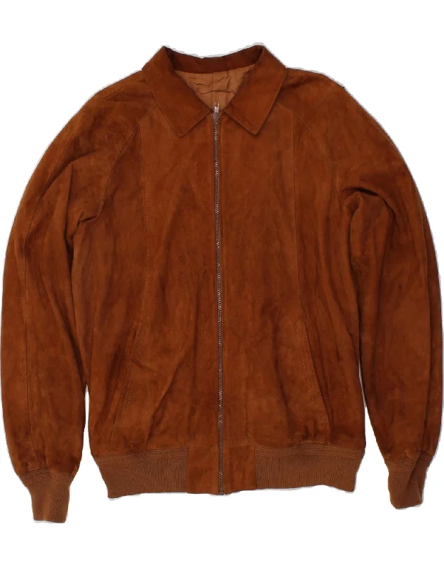 Weather-Resistant Men's CoatsVINTAGE Mens Slim Suede Bomber Jacket IT 52 XL Brown Leather