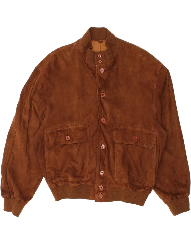 Warm Men's Down JacketsVINTAGE Mens Suede Bomber Jacket IT 52 XL Brown