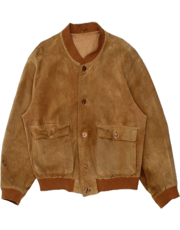Men's Coats for Skinny MenVINTAGE Mens Suede Bomber Jacket UK 40 Large Brown