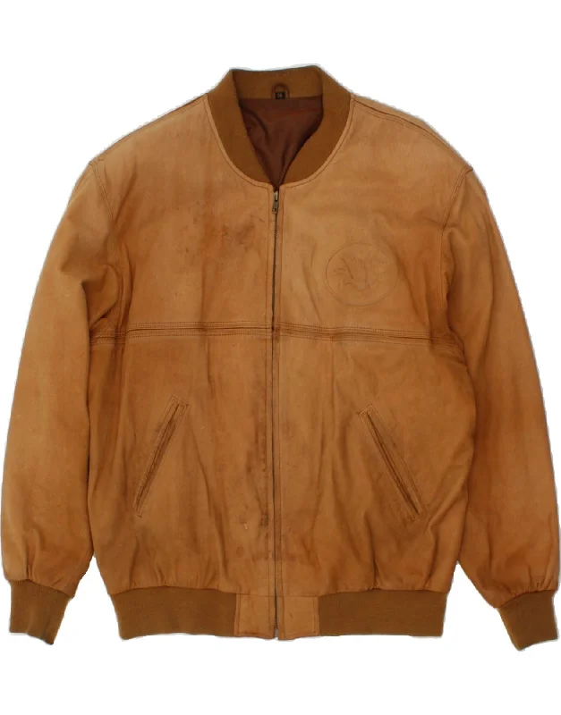 Fashionable Men's Denim JacketsVINTAGE Mens Suede Bomber Jacket UK 42 XL Brown Leather