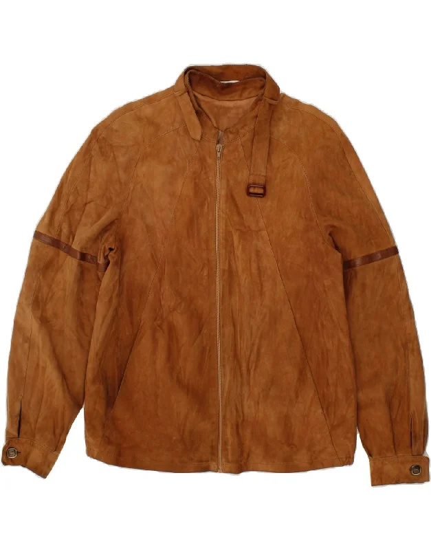 Luxurious Men's Cashmere CoatsVINTAGE Mens Suede Jacket IT 54 2XL Brown Leather