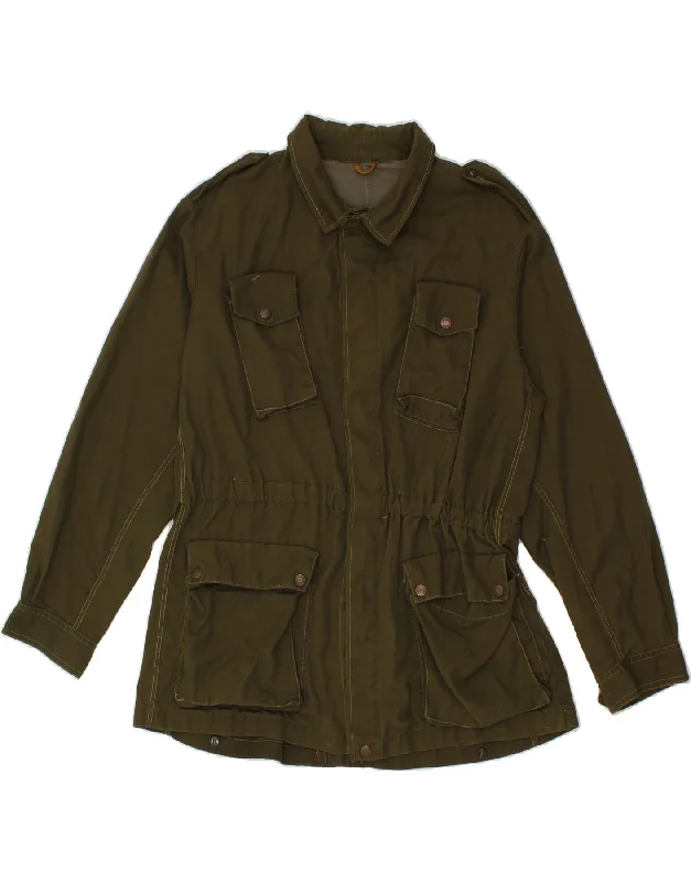 Men's Coats with Magnetic ClosuresVINTAGE Mens Utility Jacket UK 38 Medium Khaki