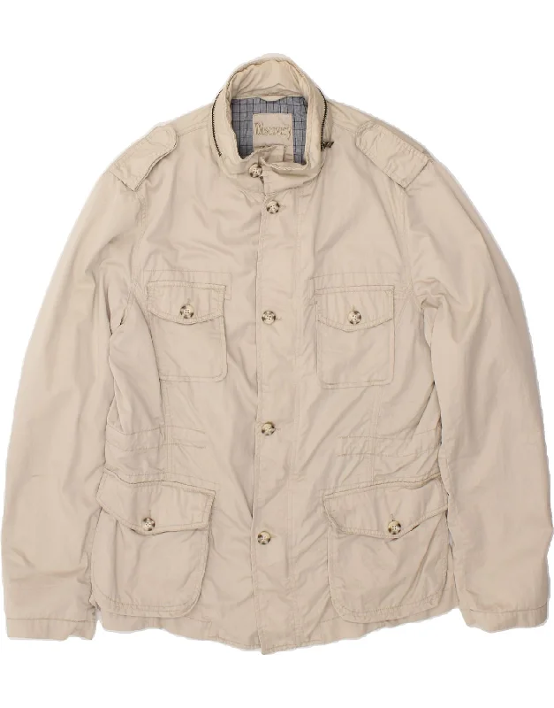 Lightweight Men's WindbreakersVINTAGE Mens Utility Jacket UK 44 2XL Off White Cotton