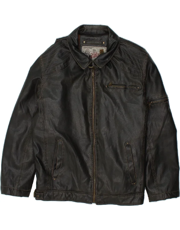 Men's Coats for Snowy WeatherWAMPUM Mens Leather Jacket UK 44 2XL Black Polyester